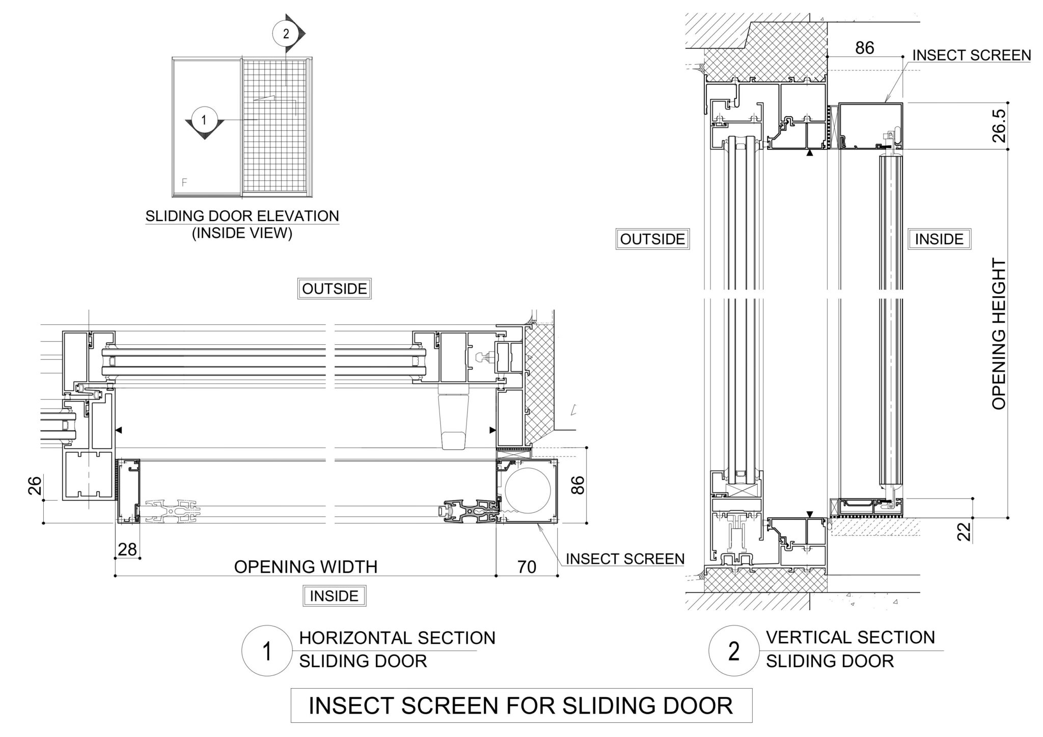 Technical drawing for Insect Screen Sliding Door